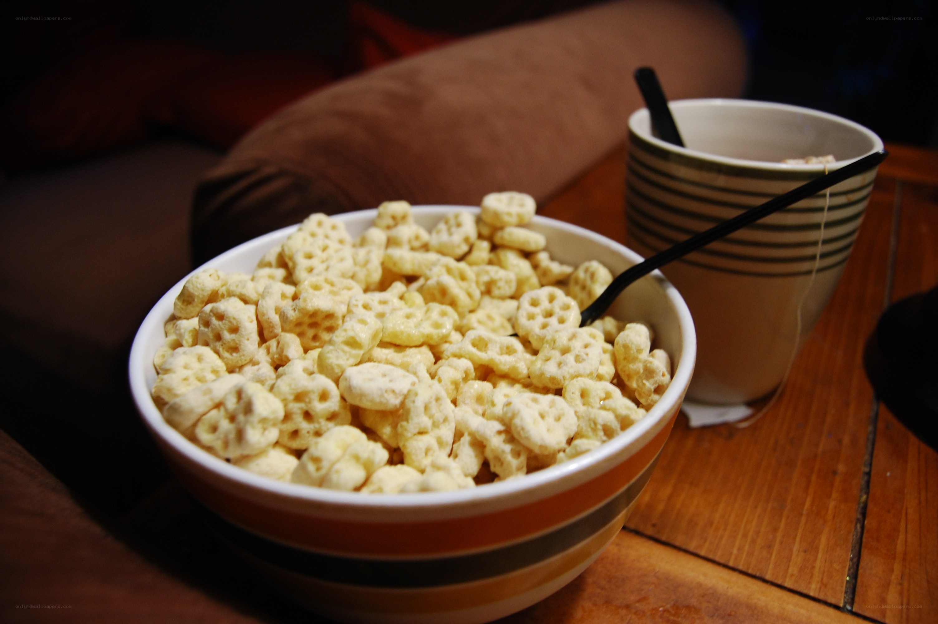 cereal and tea on a table