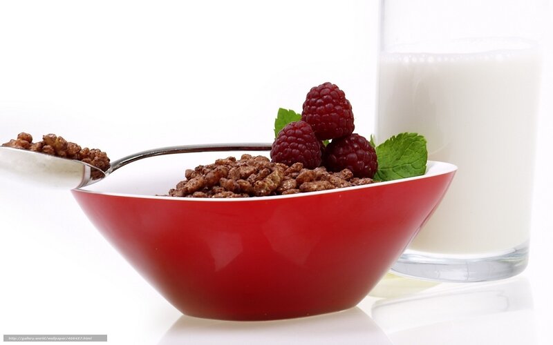 Cereal Bowl with Raspberries — Red
