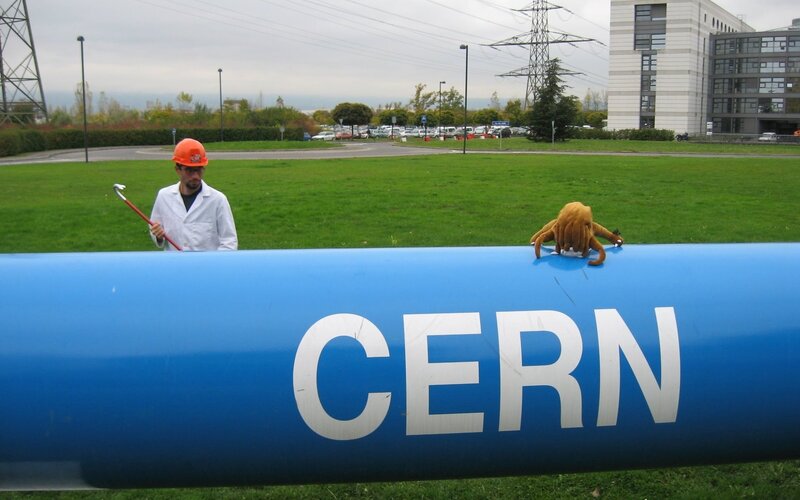 CERN scientist with octopus toy