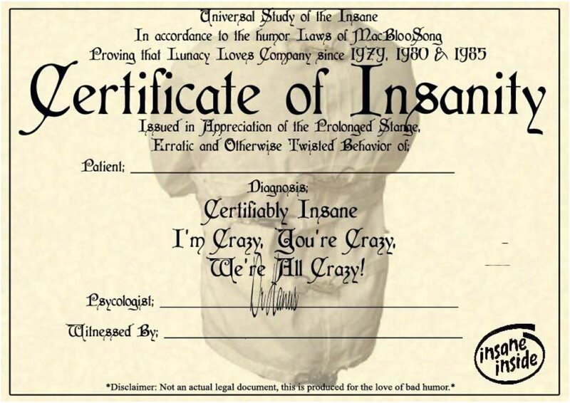 Certificate of Insanity — Beige