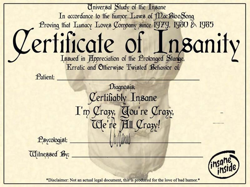 Certificate of Insanity