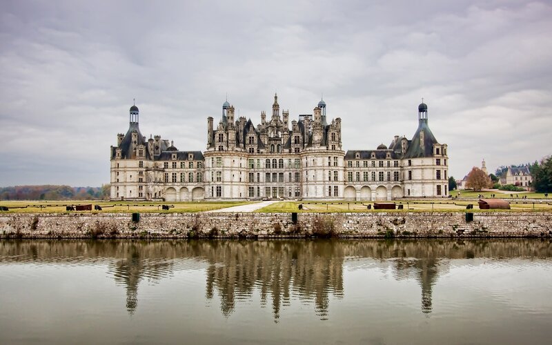 Château De Chambord — Gray, Serene, Autumn, Photograph, Castle
