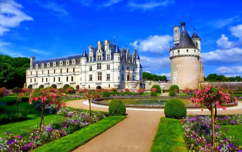 Château De Chenonceau — Blue, Serene, Afternoon, Photograph, Castle