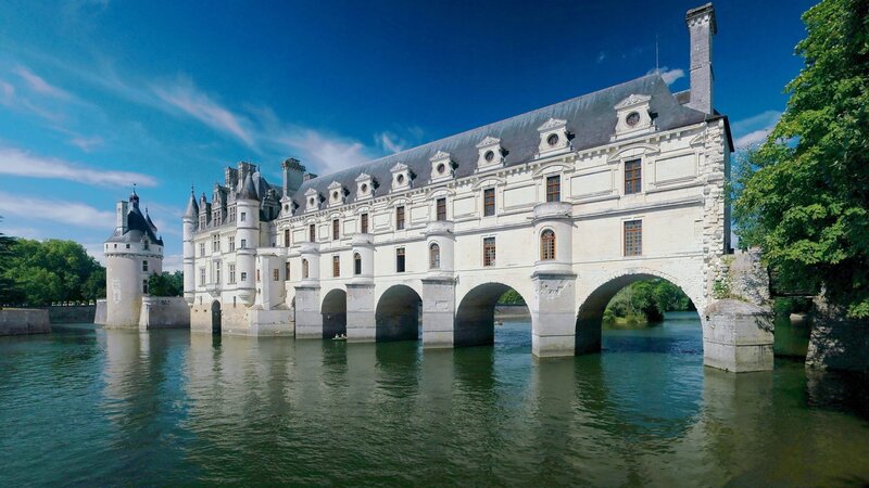 Château De Chenonceau — Blue, Serene, Afternoon, Photograph, River, Towers