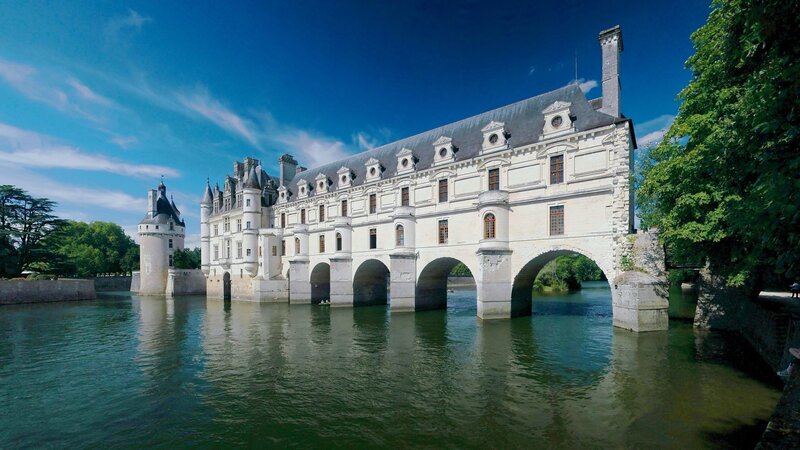Château De Chenonceau — Blue, Serene, Afternoon, Photograph, River, Trees, Castle