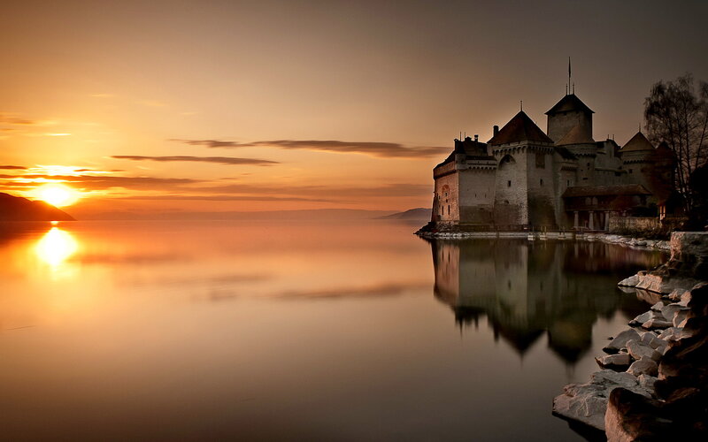 Château De Chillon at Sunset — Orange