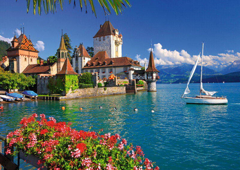 Château De Chillon — Blue, Serene, Afternoon, Photograph, Sailboat