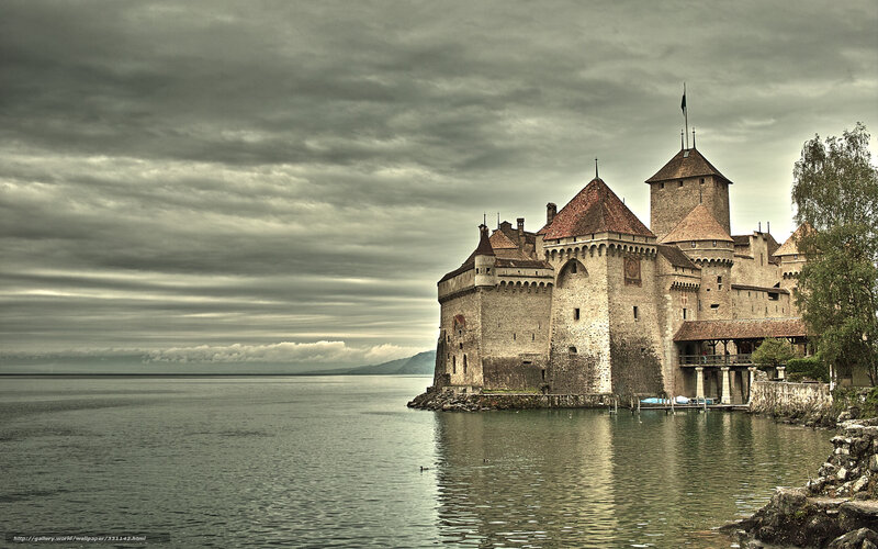 Château De Chillon — Gray, Dramatic, Photograph