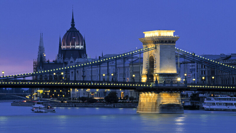 Chain Bridge at Dusk — Blue, Serene