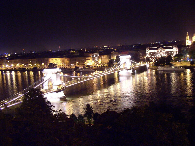 Chain Bridge at Night — Black, Calm, Photograph