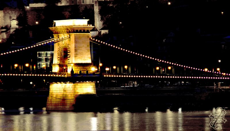 Chain Bridge at Night — Black, Dramatic, Photograph, River, City Lights
