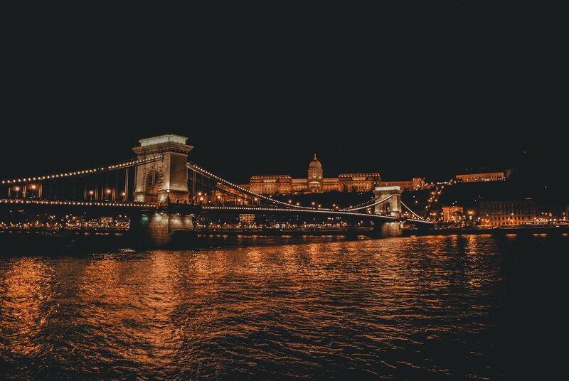 Chain Bridge at Night — Black, Dramatic, Photograph