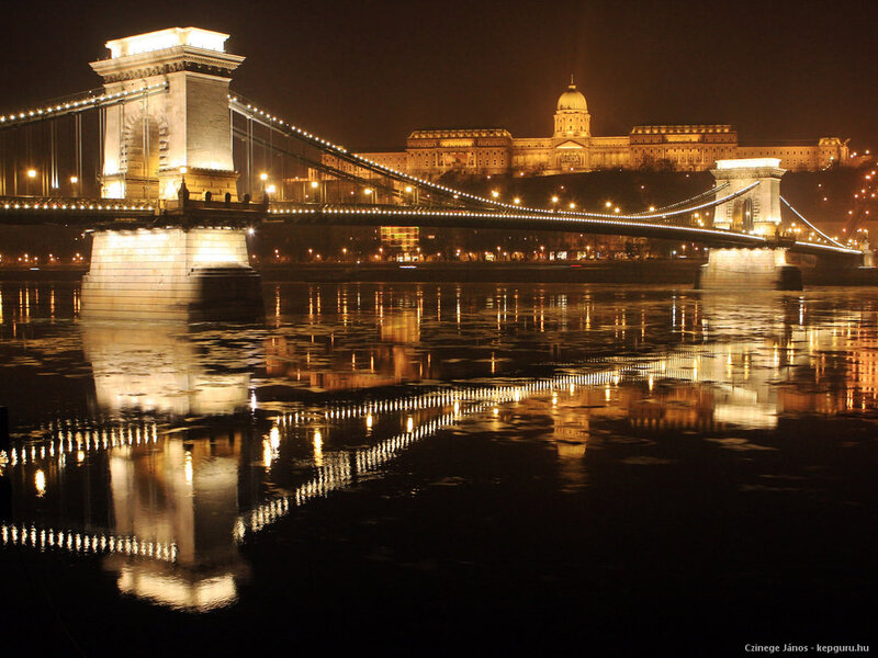 Chain Bridge at Night — Black, Serene, Photograph