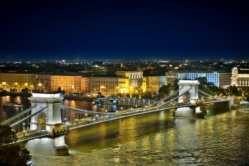 Chain Bridge at Night — Blue, Serene