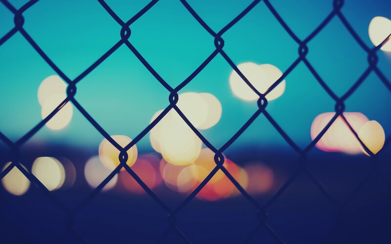 Chain-link Fence at Night — Blue, Calm