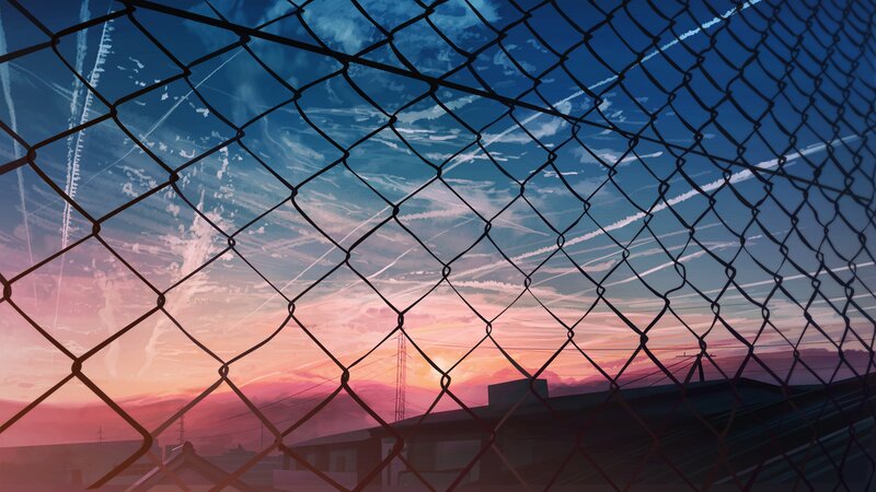 Chain-link Fence at Sunset — Blue