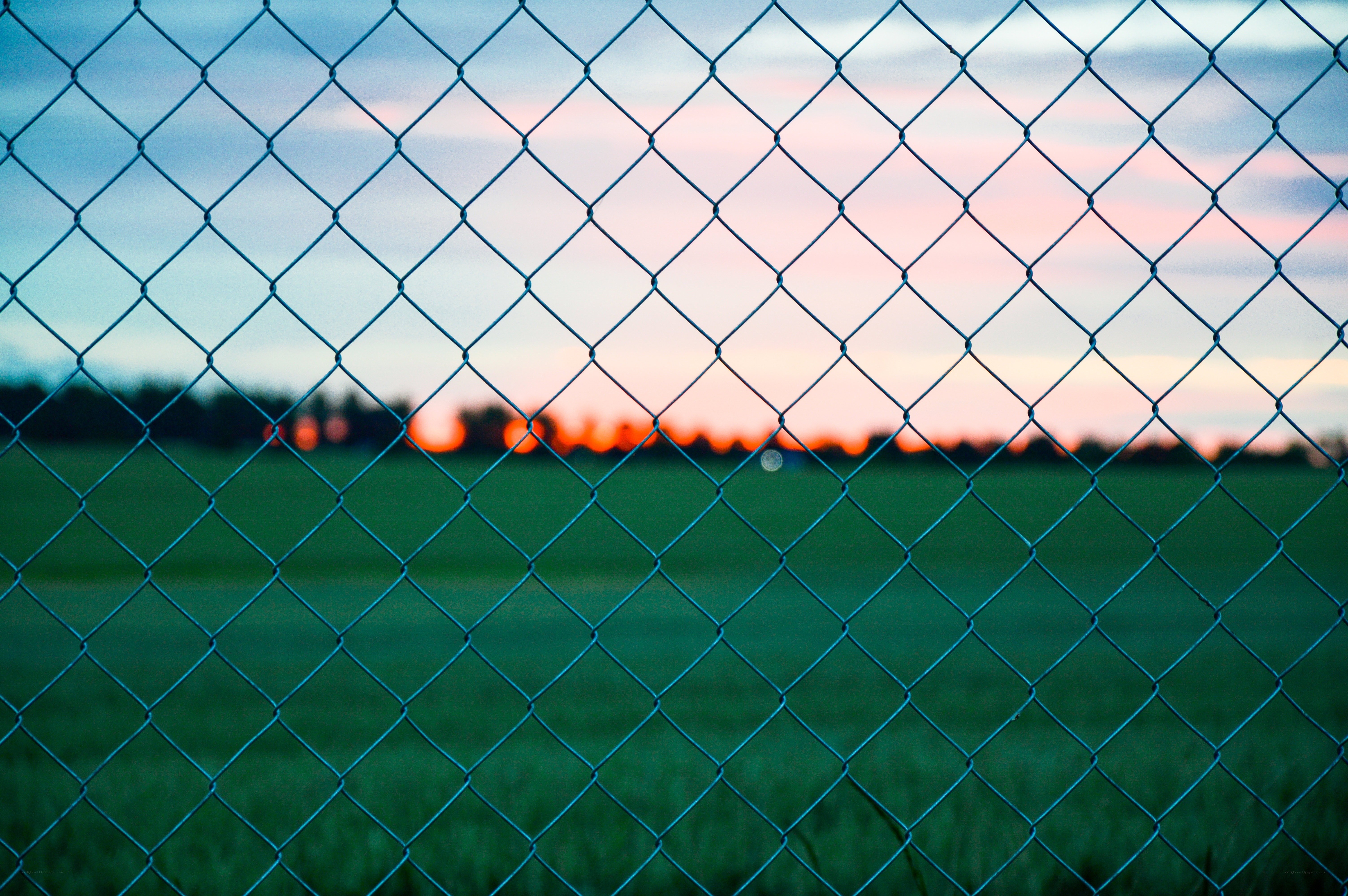 Chain-link fence at sunset