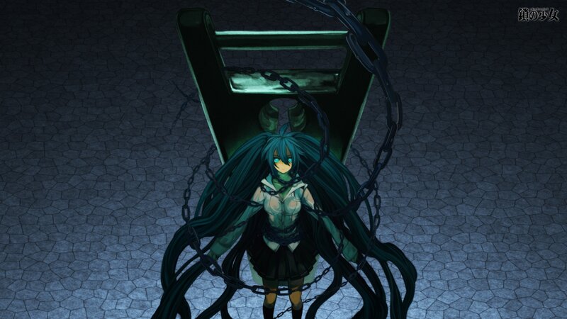 Chained anime girl in dark room