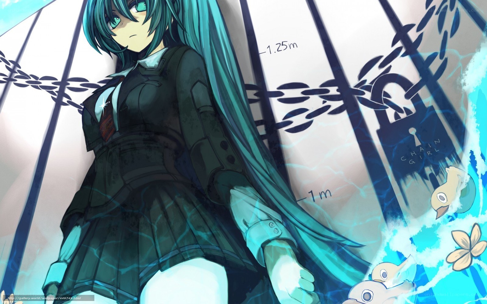 Chained anime girl with teal hair