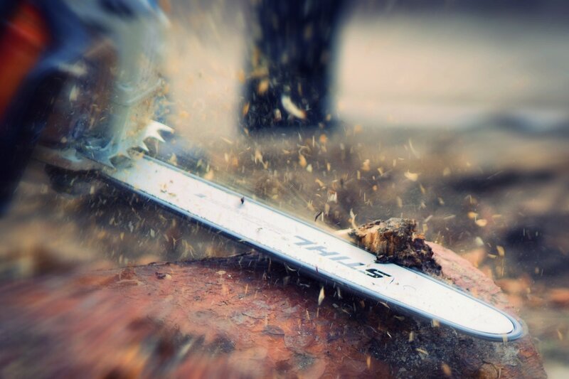 chainsaw cutting wood