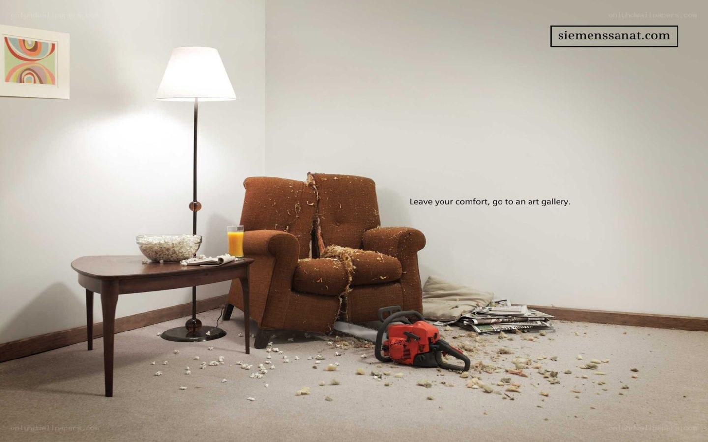 Chainsaw destruction in living room