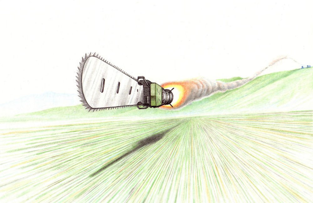 chainsaw rocket in field