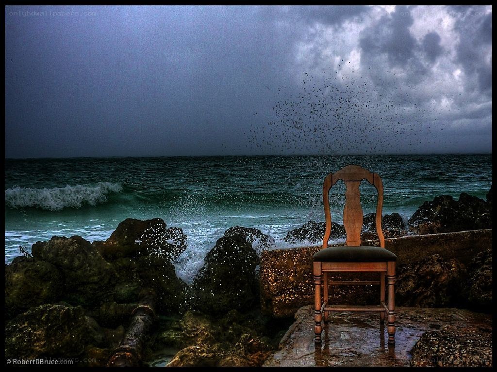 Chair on a stormy beach