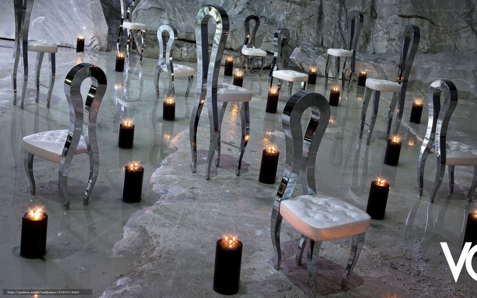 Chairs and candles in a cave
