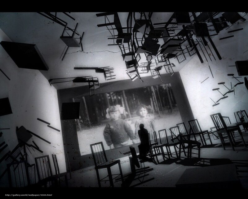 Chairs floating in a room