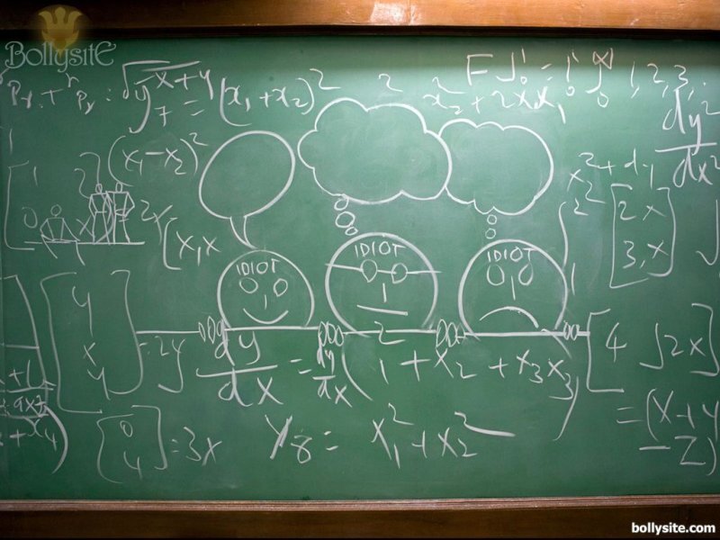 Chalkboard with math and doodles