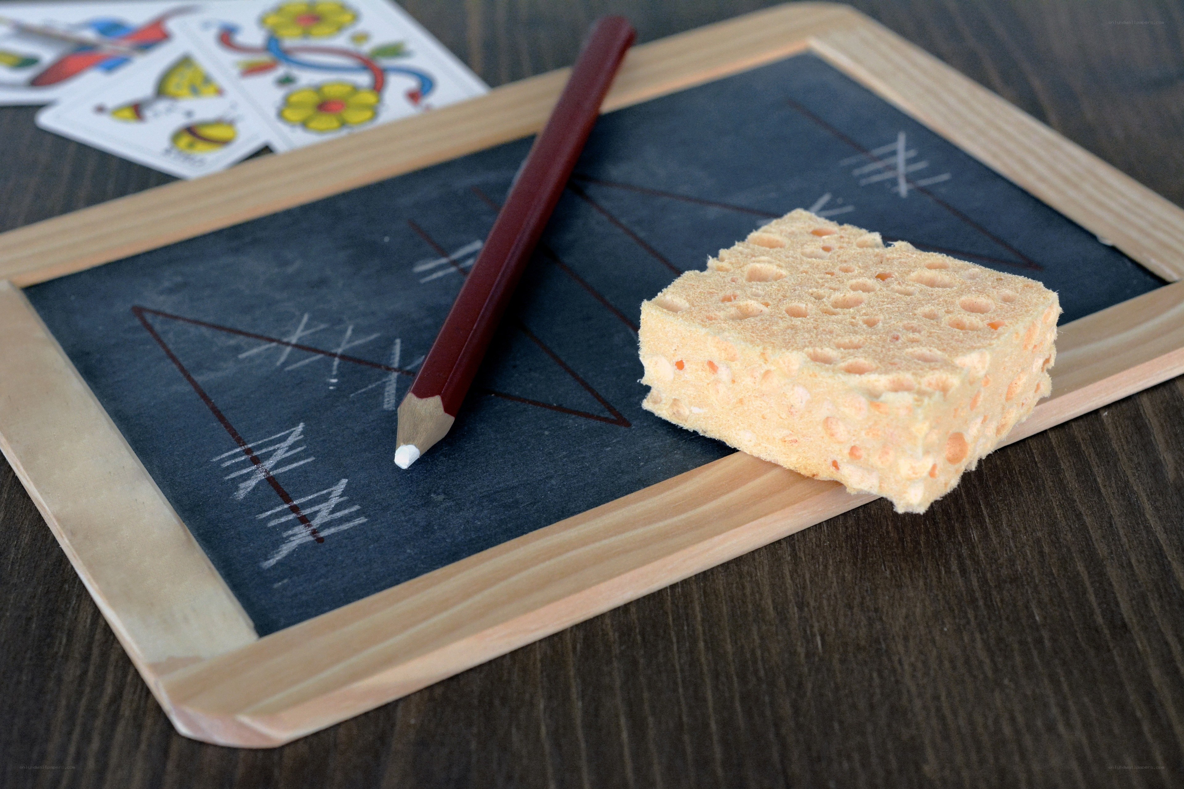 Chalkboard with sponge and pencil
