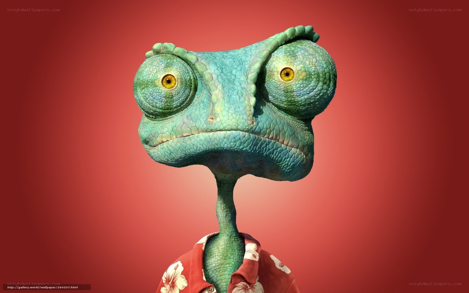 chameleon character in hawaiian shirt