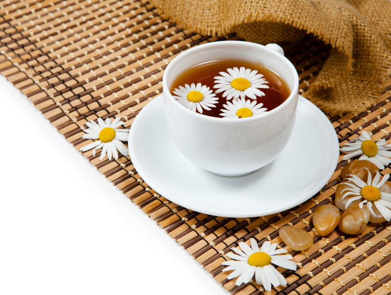 Chamomile Tea in Cup — White, Calm, Photograph, Daisies, Pebbles