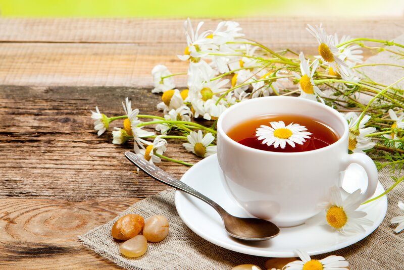 Chamomile Tea in Cup — White, Serene, Morning
