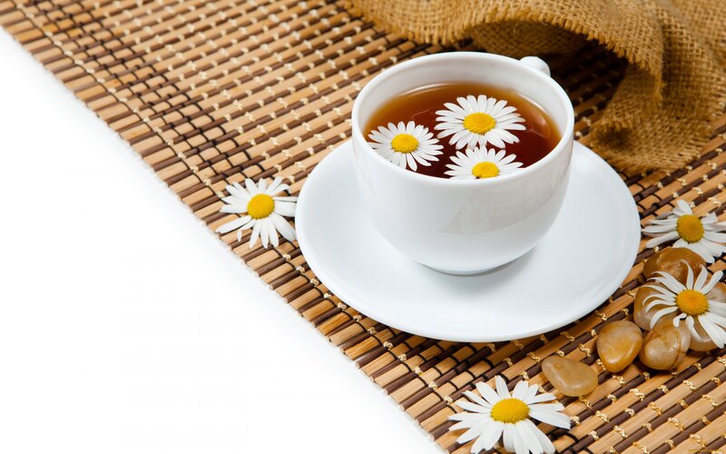 Chamomile Tea in Cup — White, Serene, Photograph