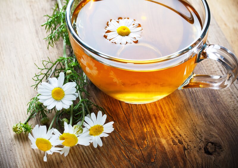 Chamomile Tea in Glass Cup — Brown