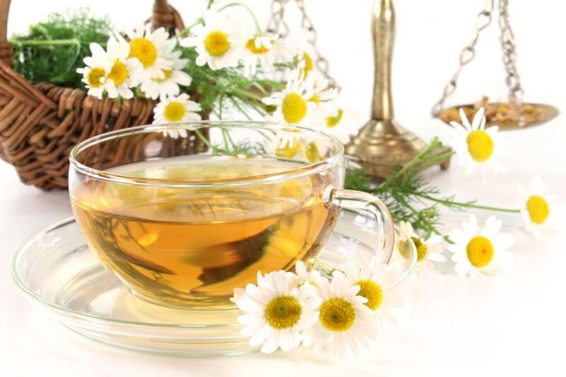 Chamomile Tea in Glass Cup — White
