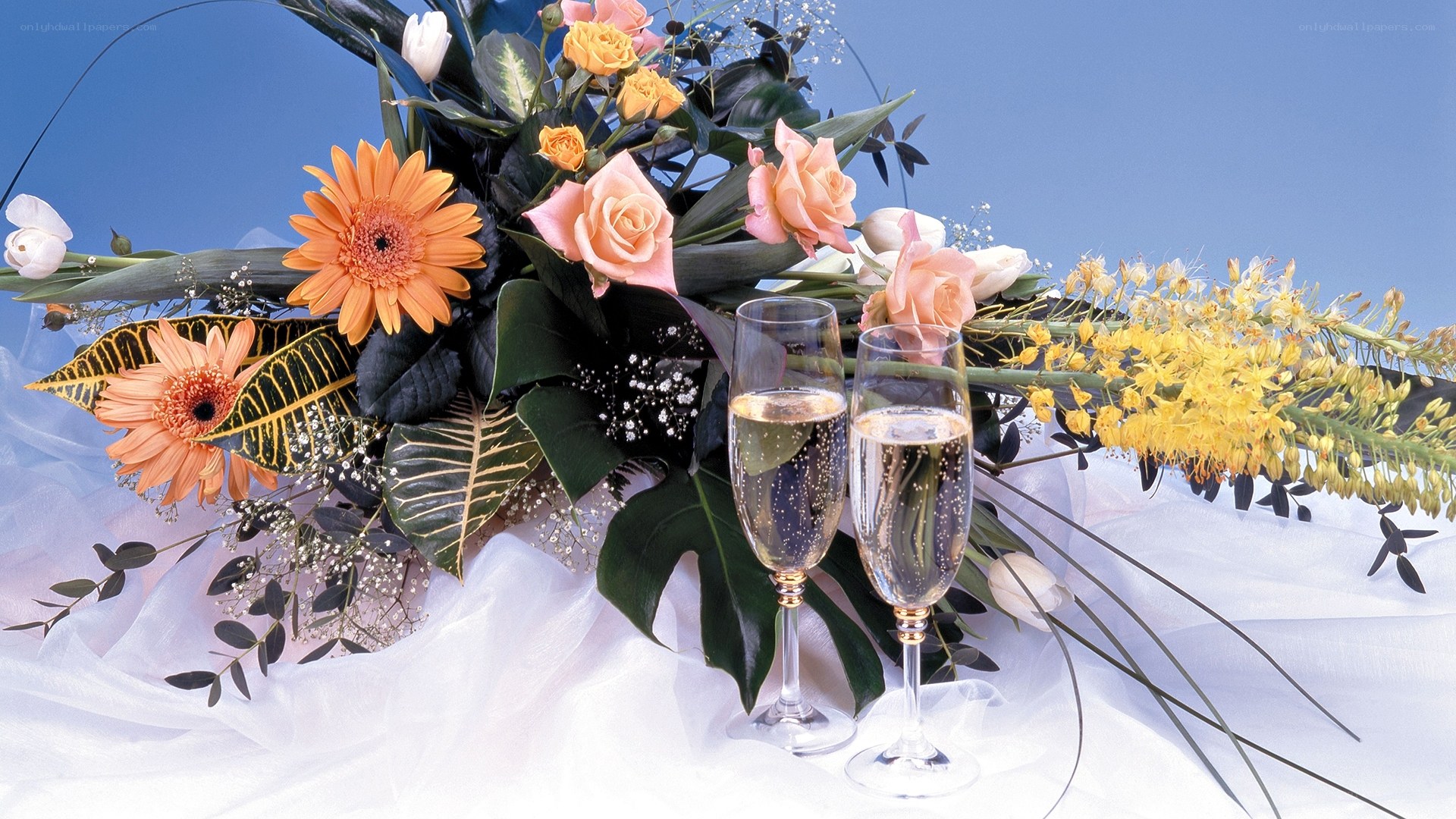 Champagne and floral arrangement