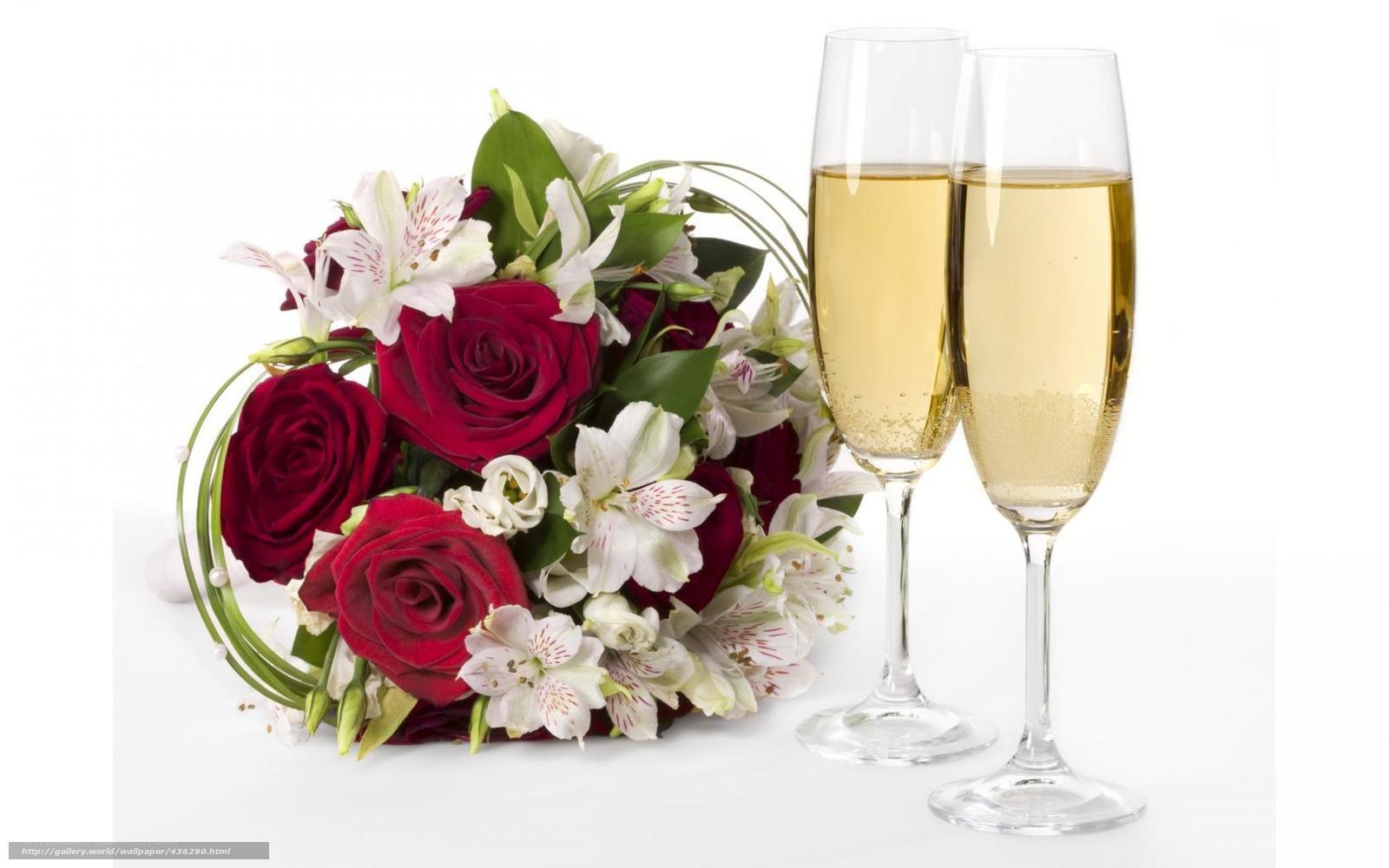 Champagne and flower bouquet