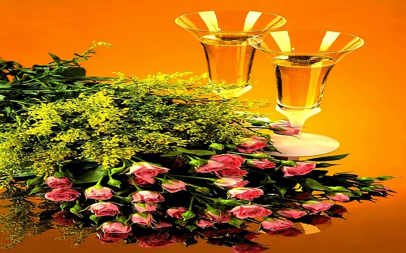 Champagne and flowers