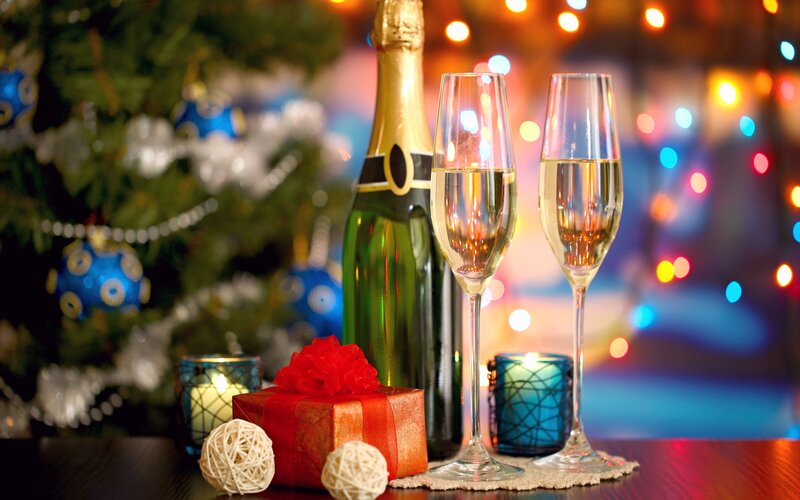 Champagne and Gift Box — Red