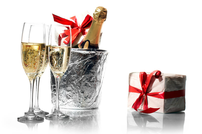 Champagne and Gift Box — White