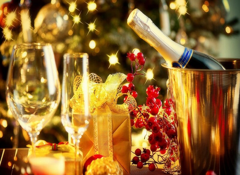 Champagne and Gifts — Gold, Festive