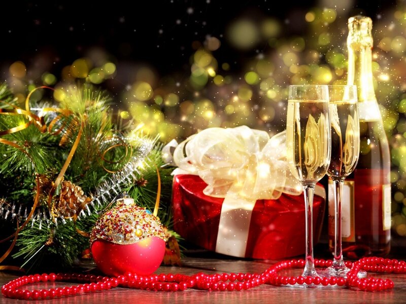 Champagne and Gifts — Red, Festive, Night, Photograph