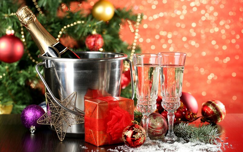Champagne and Gifts — Red, Festive