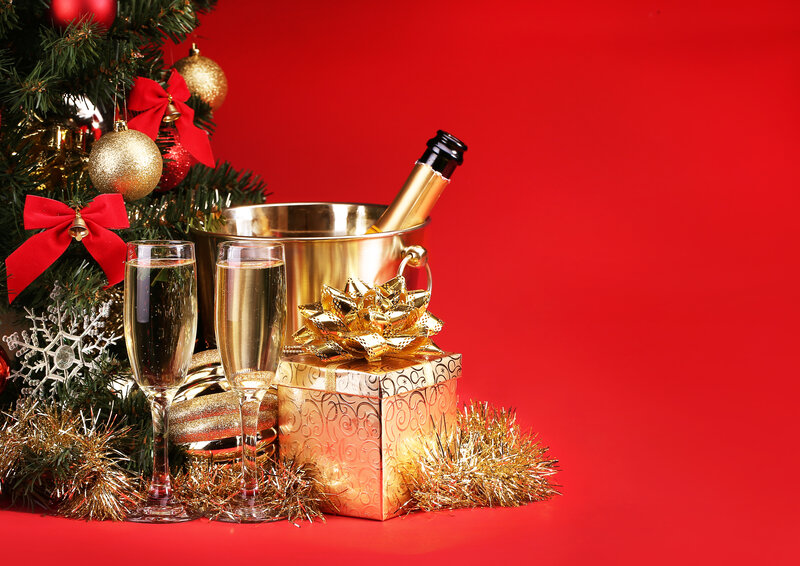 Champagne and Gifts — Red, Festive, Winter, Photograph