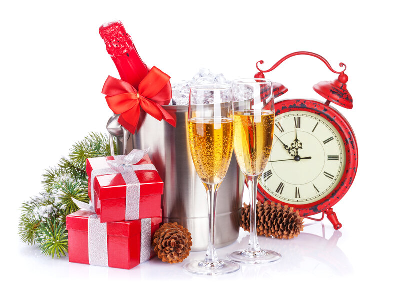 Champagne and Gifts — Red, Festive, Winter