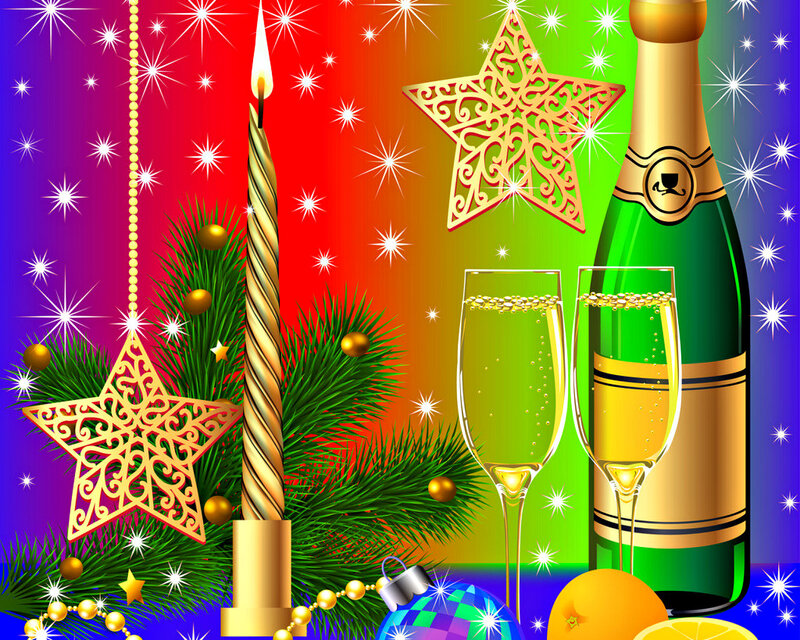 Champagne and Holiday Decorations