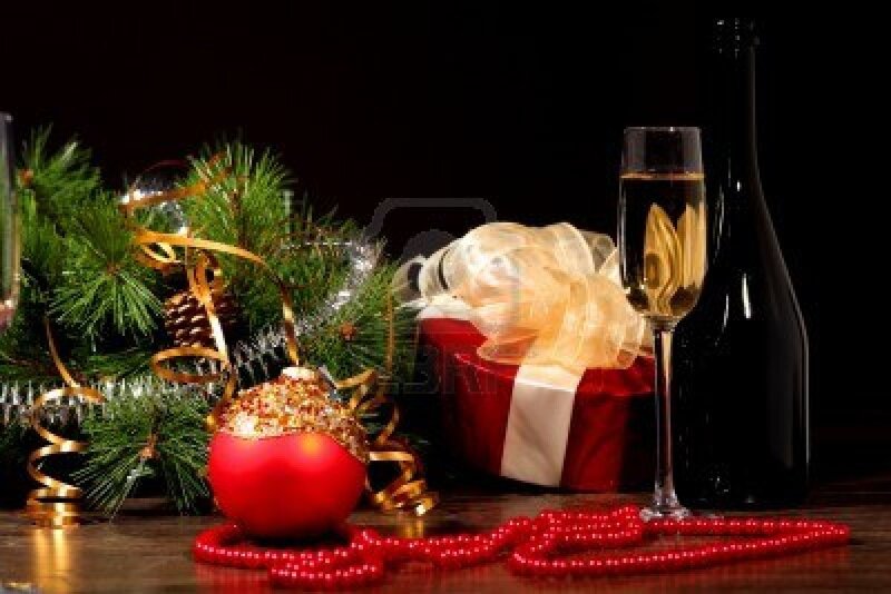 Champagne and Holiday Gifts — Red
