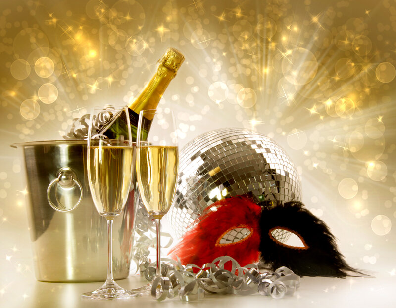 Champagne and Masquerade Mask — Gold